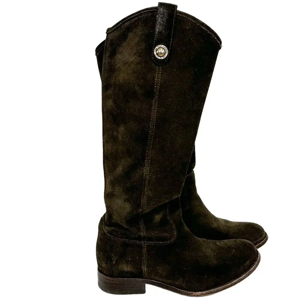 Frye Melissa Button Green, Fatigue Suede Tall Riding Boots 6